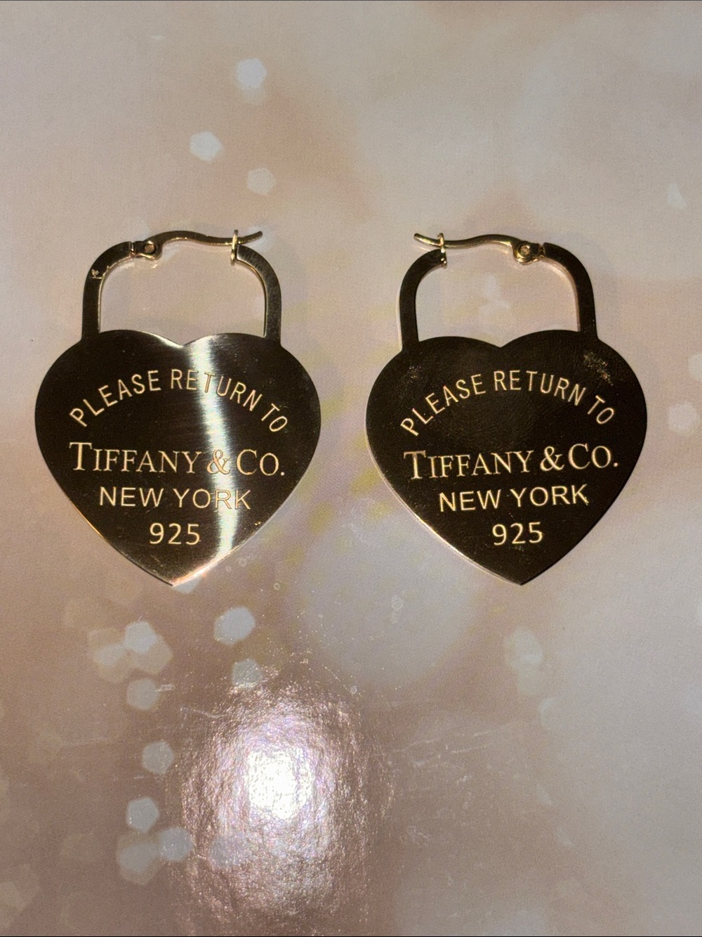 Brand New !! Heart Tag Hoop Earrings - Gold Tone